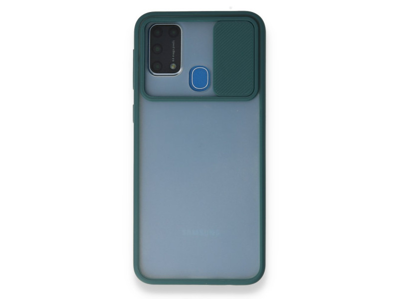 Newface Samsung Galaxy M31 Kılıf Palm Buzlu Kamera Sürgülü Silikon - Yeşil