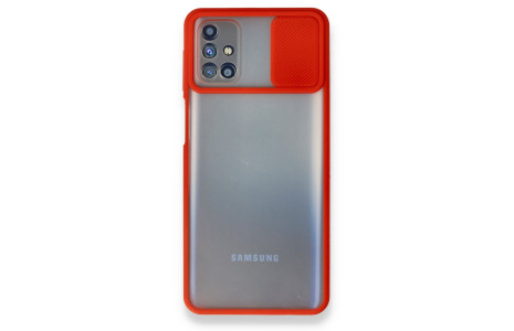 Newface Samsung Galaxy M31S Kılıf Palm Buzlu Kamera Sürgülü Silikon - Kırmızı