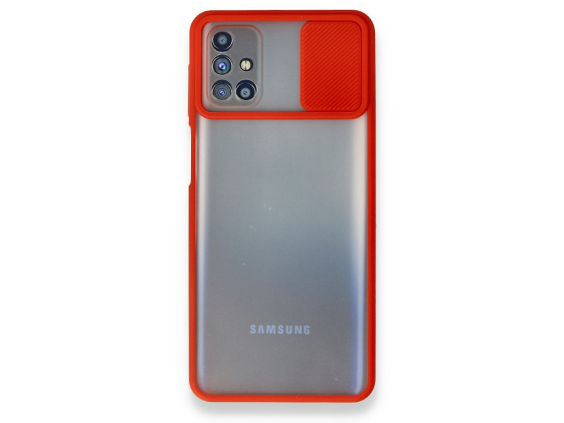 Newface Samsung Galaxy M31S Kılıf Palm Buzlu Kamera Sürgülü Silikon - Kırmızı