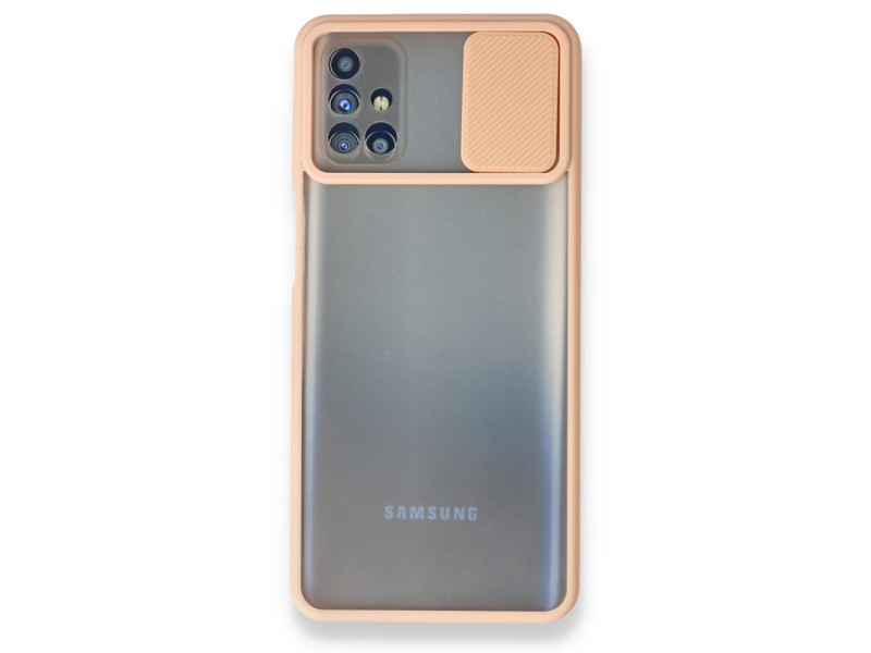 Newface Samsung Galaxy M31S Kılıf Palm Buzlu Kamera Sürgülü Silikon - Pembe