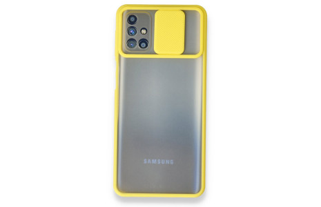 Newface Samsung Galaxy M31S Kılıf Palm Buzlu Kamera Sürgülü Silikon - Sarı