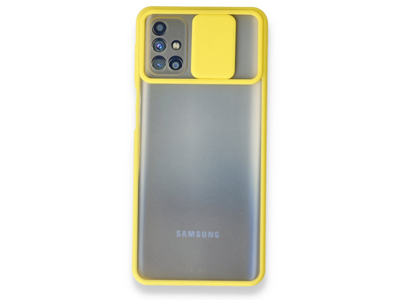 Newface Samsung Galaxy M31S Kılıf Palm Buzlu Kamera Sürgülü Silikon - Sarı