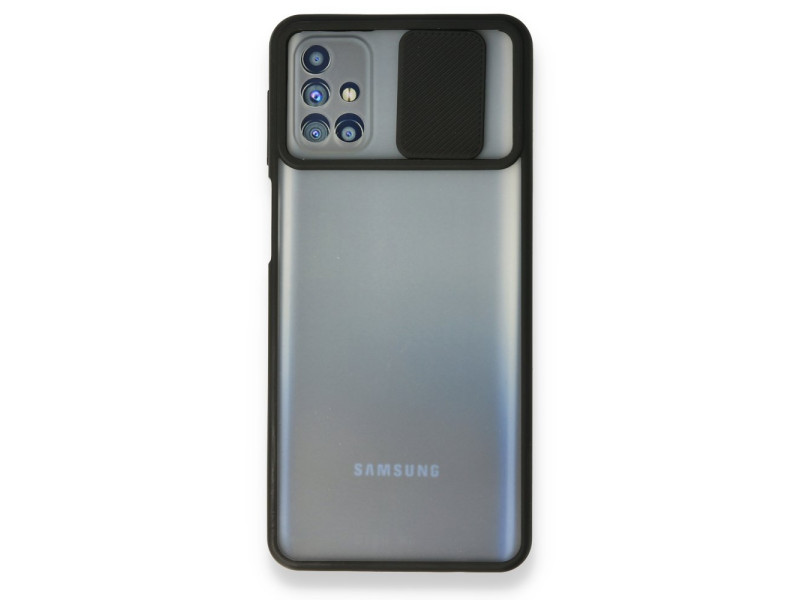 Newface Samsung Galaxy M31S Kılıf Palm Buzlu Kamera Sürgülü Silikon - Siyah
