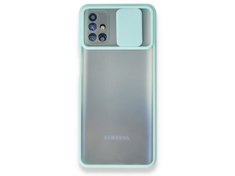 Newface Samsung Galaxy M31S Kılıf Palm Buzlu Kamera Sürgülü Silikon - Turkuaz
