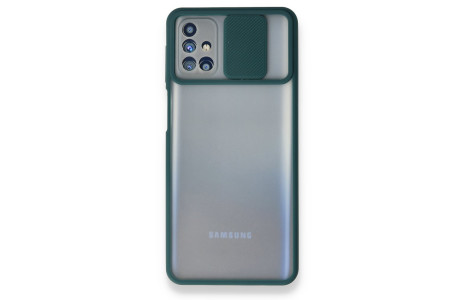 Newface Samsung Galaxy M31S Kılıf Palm Buzlu Kamera Sürgülü Silikon - Yeşil