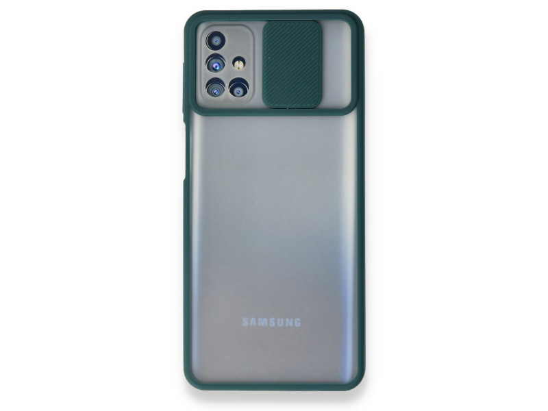 Newface Samsung Galaxy M31S Kılıf Palm Buzlu Kamera Sürgülü Silikon - Yeşil
