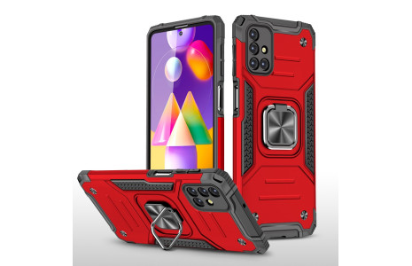 Newface Samsung Galaxy M31S Kılıf Zegna Yüzüklü Silikon Kapak - Kırmızı