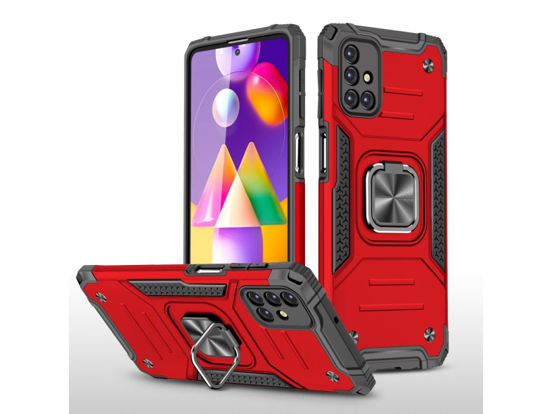 Newface Samsung Galaxy M31S Kılıf Zegna Yüzüklü Silikon Kapak - Kırmızı