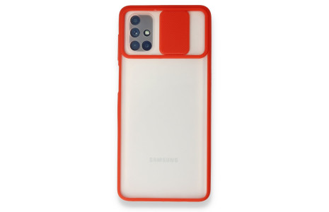 Newface Samsung Galaxy M51 Kılıf Palm Buzlu Kamera Sürgülü Silikon - Kırmızı
