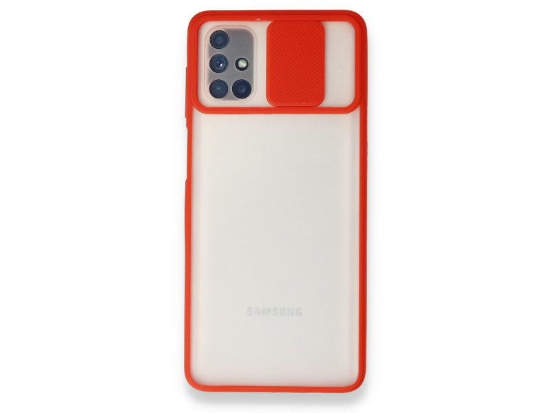 Newface Samsung Galaxy M51 Kılıf Palm Buzlu Kamera Sürgülü Silikon - Kırmızı