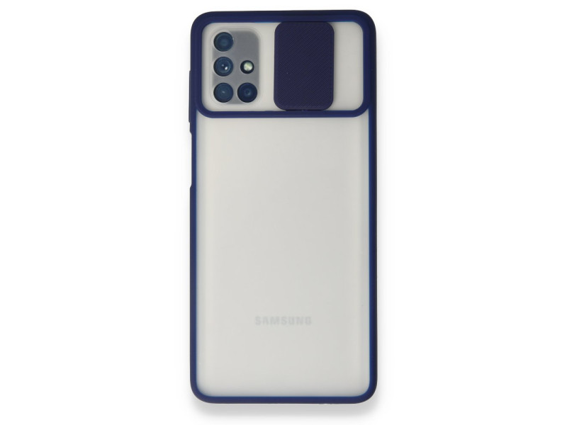 Newface Samsung Galaxy M51 Kılıf Palm Buzlu Kamera Sürgülü Silikon - Lacivert