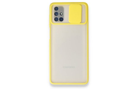 Newface Samsung Galaxy M51 Kılıf Palm Buzlu Kamera Sürgülü Silikon - Sarı