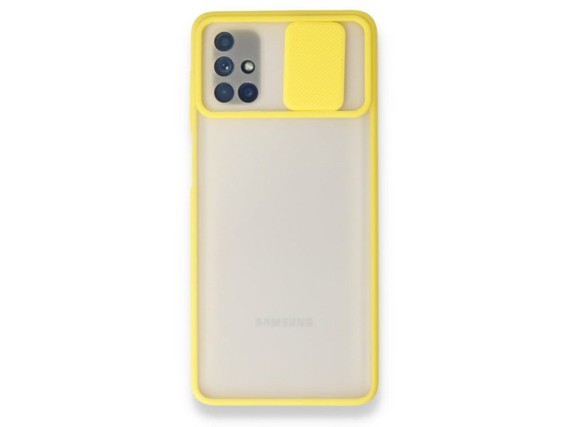 Newface Samsung Galaxy M51 Kılıf Palm Buzlu Kamera Sürgülü Silikon - Sarı