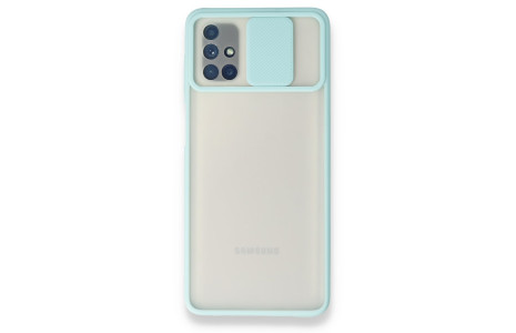 Newface Samsung Galaxy M51 Kılıf Palm Buzlu Kamera Sürgülü Silikon - Turkuaz