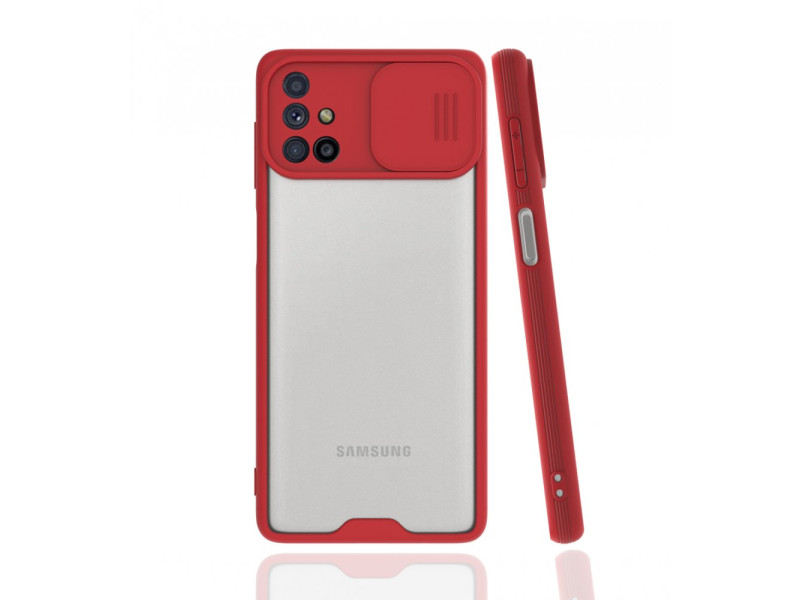 Newface Samsung Galaxy M51 Kılıf Platin Kamera Koruma Silikon - Kırmızı