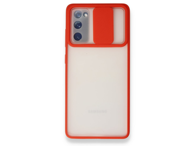 Newface Samsung Galaxy S20 FE Kılıf Palm Buzlu Kamera Sürgülü Silikon - Kırmızı