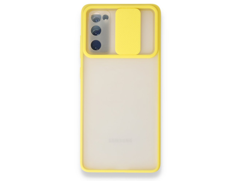 Newface Samsung Galaxy S20 FE Kılıf Palm Buzlu Kamera Sürgülü Silikon - Sarı