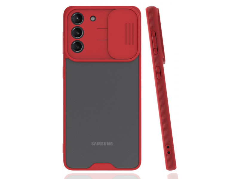 Newface Samsung Galaxy S21 Kılıf Platin Kamera Koruma Silikon - Kırmızı