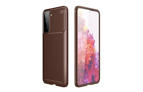 Newface Samsung Galaxy S21 Plus Kılıf Focus Karbon Silikon - Kahverengi