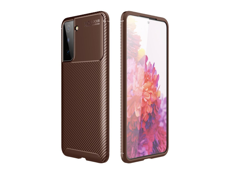 Newface Samsung Galaxy S21 Plus Kılıf Focus Karbon Silikon - Kahverengi