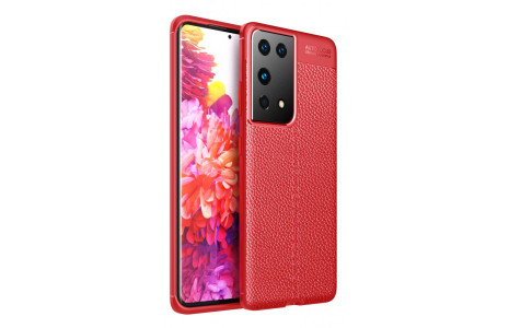 Newface Samsung Galaxy S21 Ultra Kılıf Focus Derili Silikon - Kırmızı