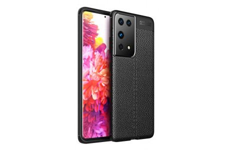 Newface Samsung Galaxy S21 Ultra Kılıf Focus Derili Silikon - Siyah