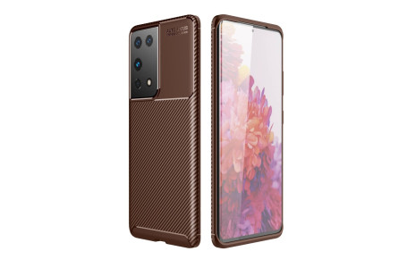Newface Samsung Galaxy S21 Ultra Kılıf Focus Karbon Silikon - Kahverengi