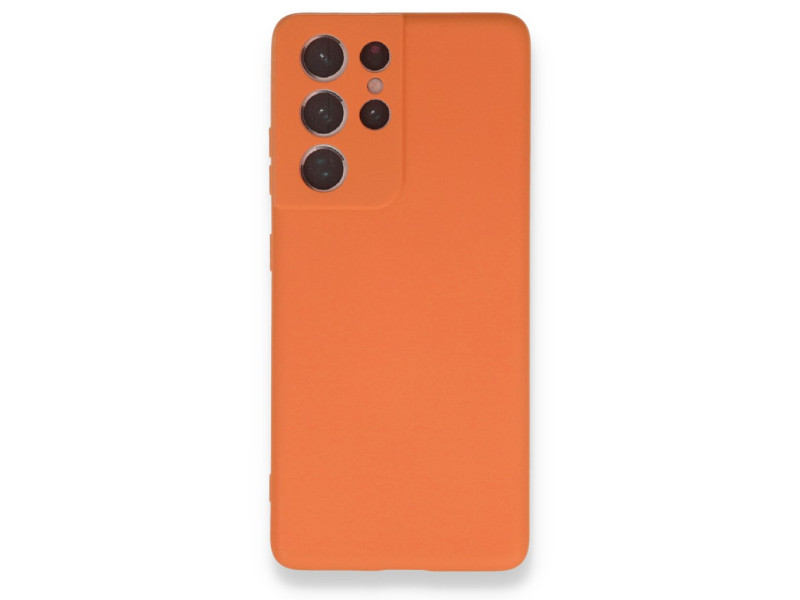 Newface Samsung Galaxy S21 Ultra Kılıf Nano içi Kadife Silikon - Turuncu