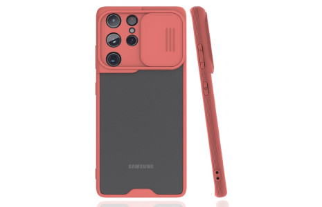 Newface Samsung Galaxy S21 Ultra Kılıf Platin Kamera Koruma Silikon - Pembe