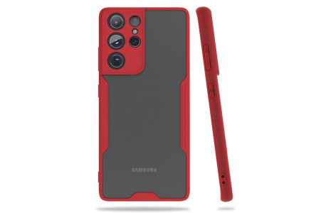 Newface Samsung Galaxy S21 Ultra Kılıf Platin Silikon - Kırmızı