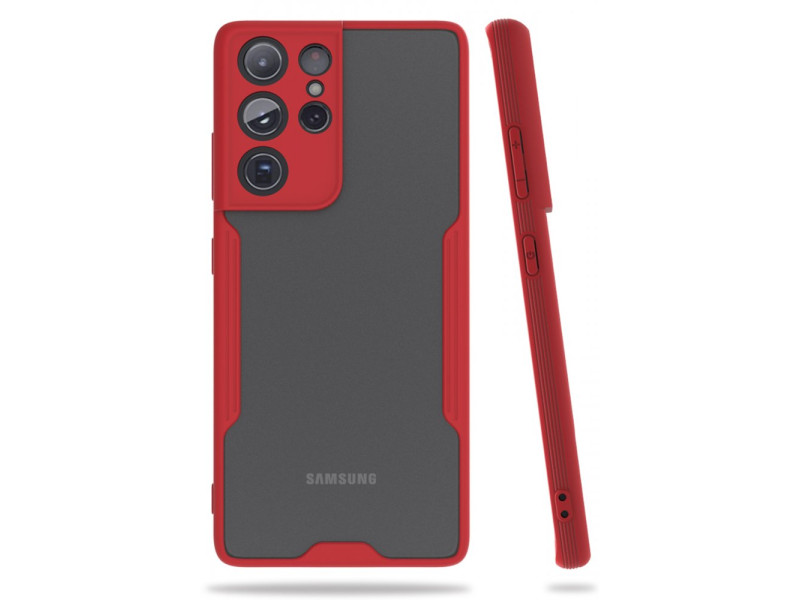 Newface Samsung Galaxy S21 Ultra Kılıf Platin Silikon - Kırmızı