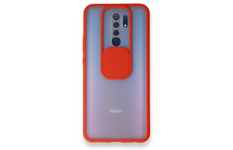 Newface Xiaomi Redmi 9 Kılıf Palm Buzlu Kamera Sürgülü Silikon - Kırmızı
