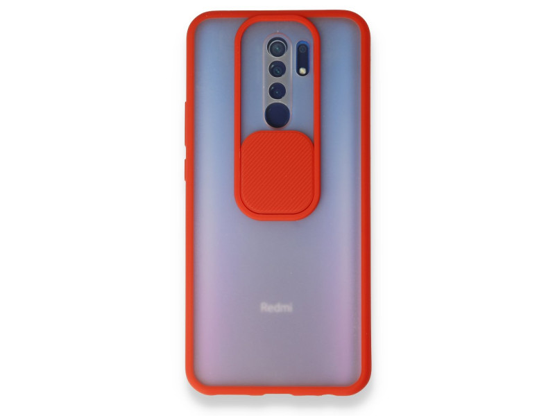 Newface Xiaomi Redmi 9 Kılıf Palm Buzlu Kamera Sürgülü Silikon - Kırmızı