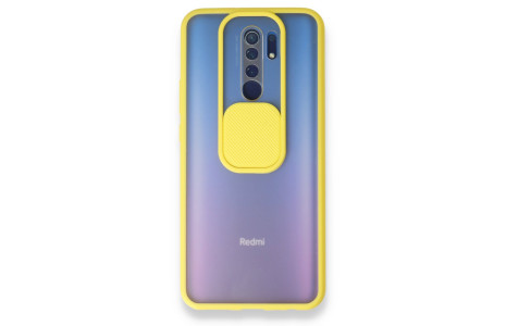 Newface Xiaomi Redmi 9 Kılıf Palm Buzlu Kamera Sürgülü Silikon - Sarı