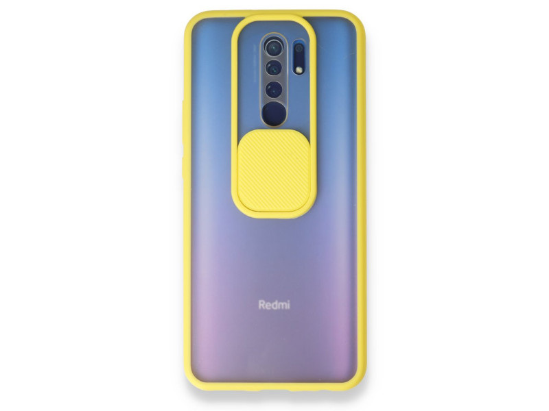 Newface Xiaomi Redmi 9 Kılıf Palm Buzlu Kamera Sürgülü Silikon - Sarı