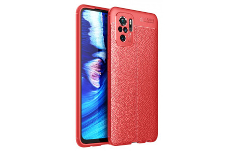 Newface Xiaomi Redmi Note 10 Kılıf Focus Derili Silikon - Kırmızı