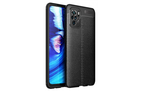 Newface Xiaomi Redmi Note 10 Kılıf Focus Derili Silikon - Siyah