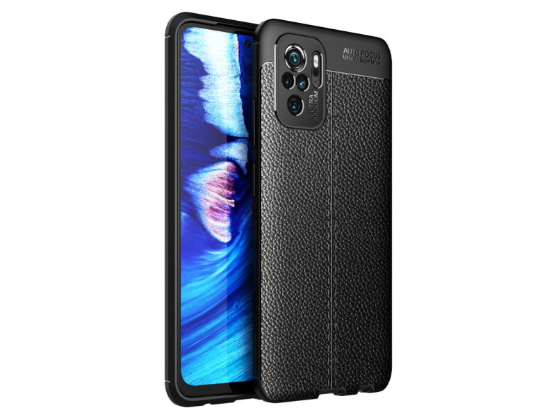 Newface Xiaomi Redmi Note 10 Kılıf Focus Derili Silikon - Siyah