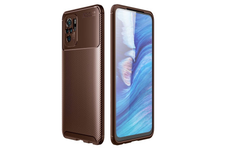 Newface Xiaomi Redmi Note 10 Kılıf Focus Karbon Silikon - Kahverengi