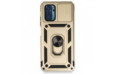 Newface Xiaomi Redmi Note 10 Kılıf Pars Lens Yüzüklü Silikon - Gold