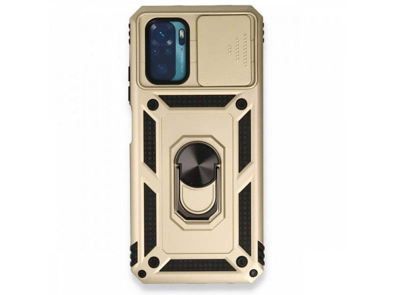 Newface Xiaomi Redmi Note 10 Kılıf Pars Lens Yüzüklü Silikon - Gold