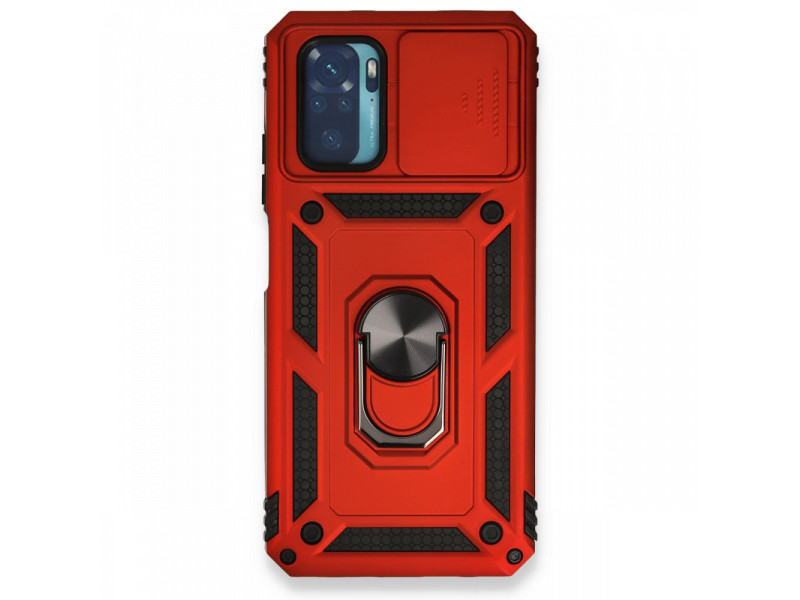 Newface Xiaomi Redmi Note 10 Kılıf Pars Lens Yüzüklü Silikon - Kırmızı
