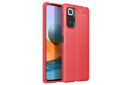 Newface Xiaomi Redmi Note 10 Pro Kılıf Focus Derili Silikon - Kırmızı