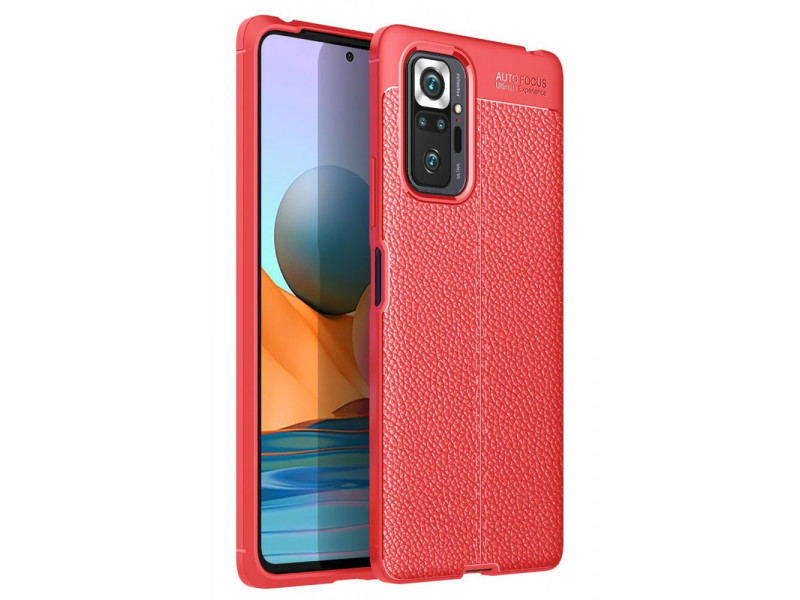 Newface Xiaomi Redmi Note 10 Pro Kılıf Focus Derili Silikon - Kırmızı