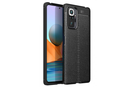 Newface Xiaomi Redmi Note 10 Pro Kılıf Focus Derili Silikon - Siyah