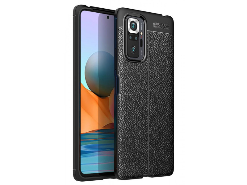 Newface Xiaomi Redmi Note 10 Pro Kılıf Focus Derili Silikon - Siyah