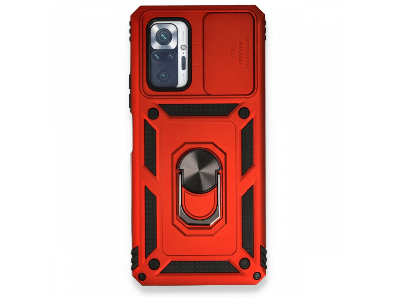 Newface Xiaomi Redmi Note 10 Pro Kılıf Pars Lens Yüzüklü Silikon - Kırmızı