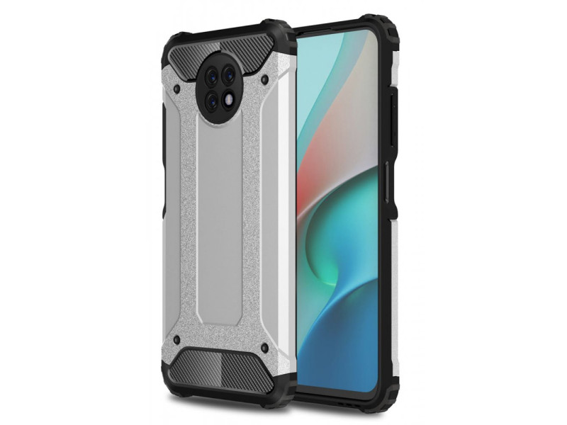 Newface Xiaomi Redmi Note 9 5G Kılıf Tank Silikon Kapak - Gümüş
