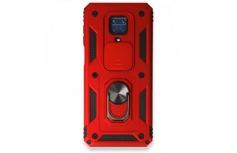 Newface Xiaomi Redmi Note 9S Kılıf Pars Lens Yüzüklü Silikon - Kırmızı