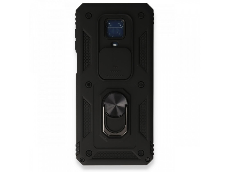 Newface Xiaomi Redmi Note 9S Kılıf Pars Lens Yüzüklü Silikon - Siyah